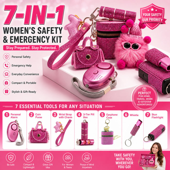 Wholesale Stainless Steel 7 In 1 Women Safety Alarm Kit Personal Self Defense Keychain Set