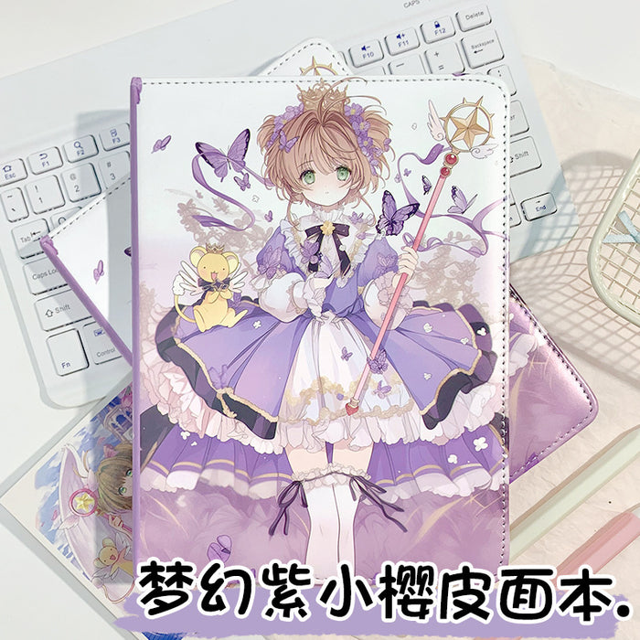 Wholesale 5pcs Dreamy purple leather cover color page leather notebook student cartoon anime diary