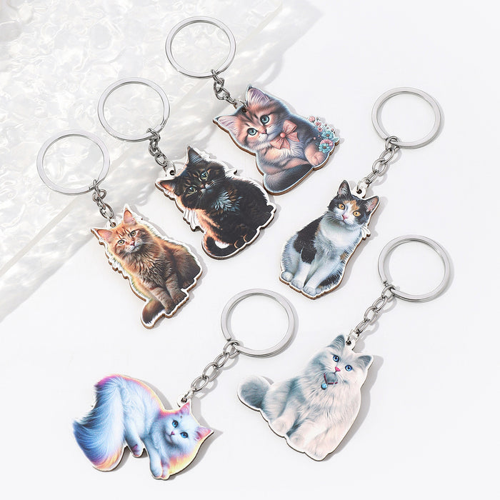 Wholesale Cartoon Kitten Wooden Keychain JDC-KC-RongRui003