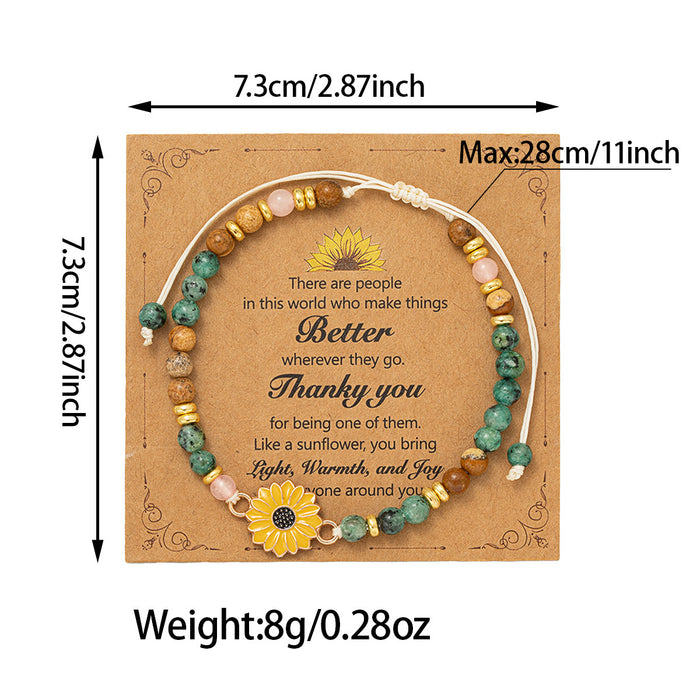 Wholesale Modern Women S Adjustable Bracelet With Alloy Sunflower And Natural Stone Charms Handmade Woven Fashion Accessory For Boutique Resale