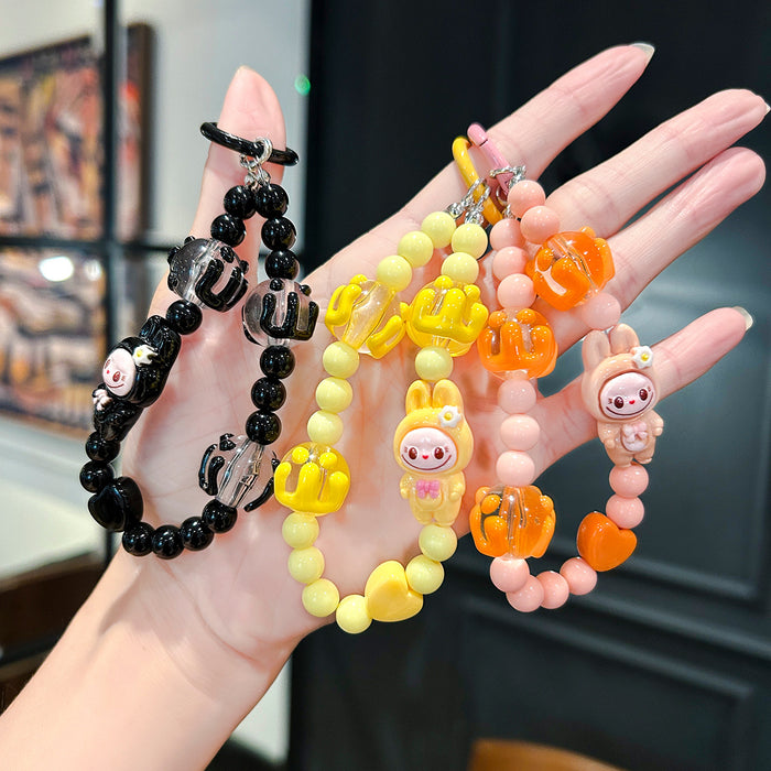Wholesale Cartoon Cute  Graffiti Bead Bracelet Mobile Phone Lanyard  Wrist Pendant Beaded Chain Pendant