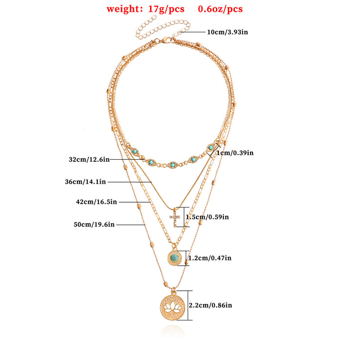 Wholesale Women' s multi-layer eyelet chain hollow flower diamond cross pendant necklace