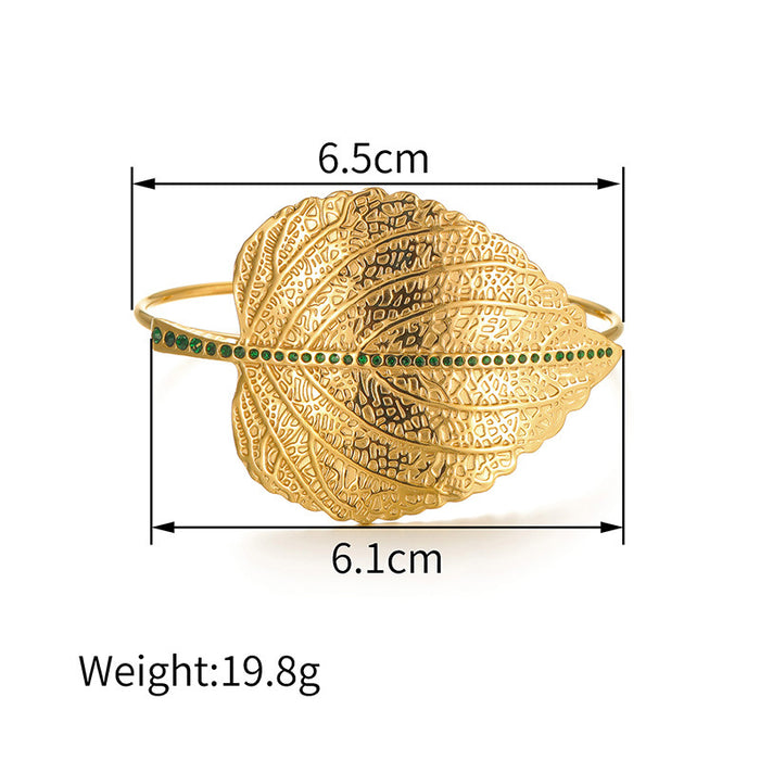 Wholesale Stainless Steel Green Diamond Fashionable High-end Opening Bracelet JDC-BT-YC001