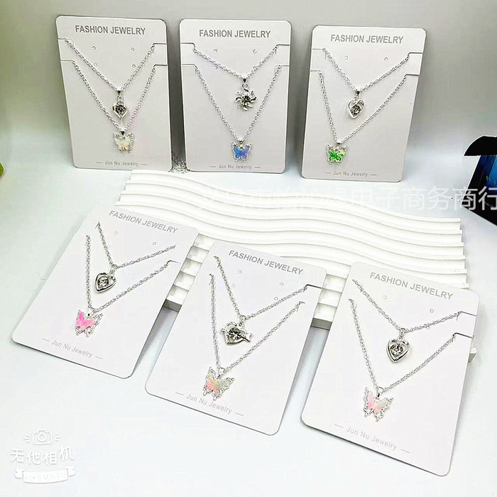 Wholesale New 2-pack couple necklace butterfly collarbone chain niche light luxury necklace set student style necklace wholesale