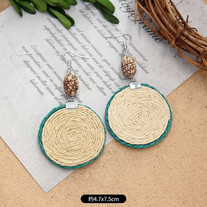 Wholesale Rattan Woven Ethnic Style Wooden Earrings JDC-ES-Luox010