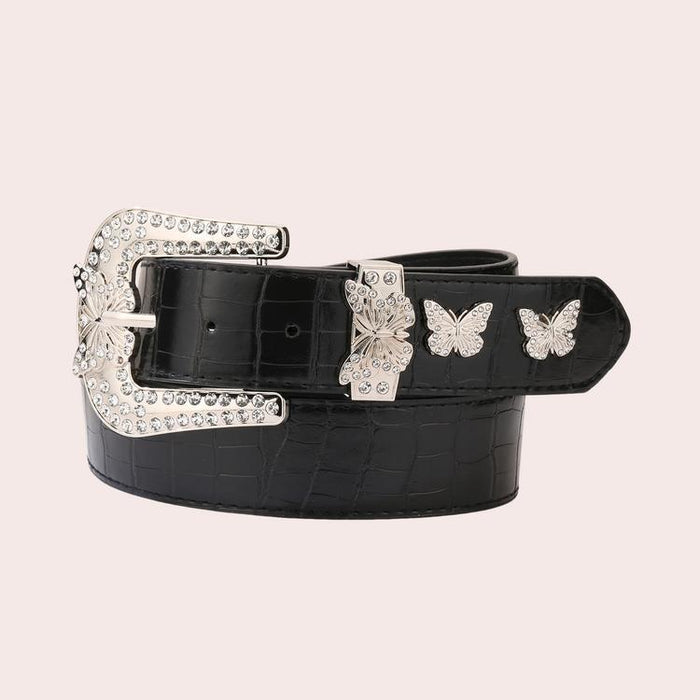 Wholesale Butterfly Buckle PU Rhinestone Women's Belt JDC-WB-XiX002