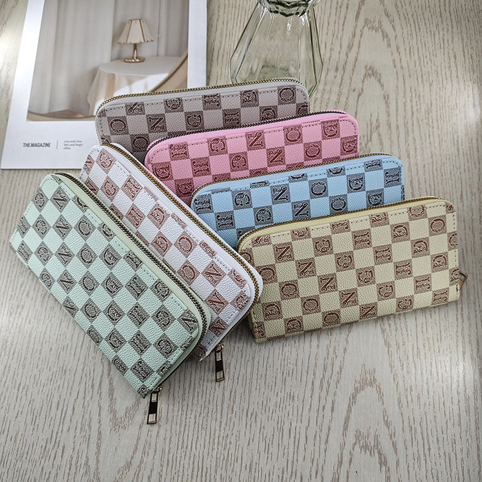 Wholesale Faux Leather Women S Long Wallet Pink Letter Print Zip Around Retro Style Casual Fashion Accessory