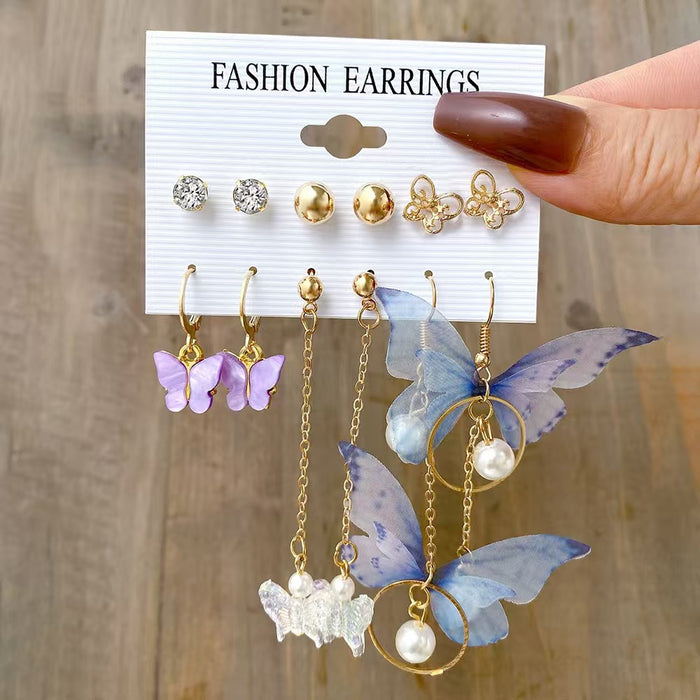 Wholesale Butterfly Earrings New Set 6 Pair Creative Simple Acrylic Butterfly Earrings Peach Heart Earrings