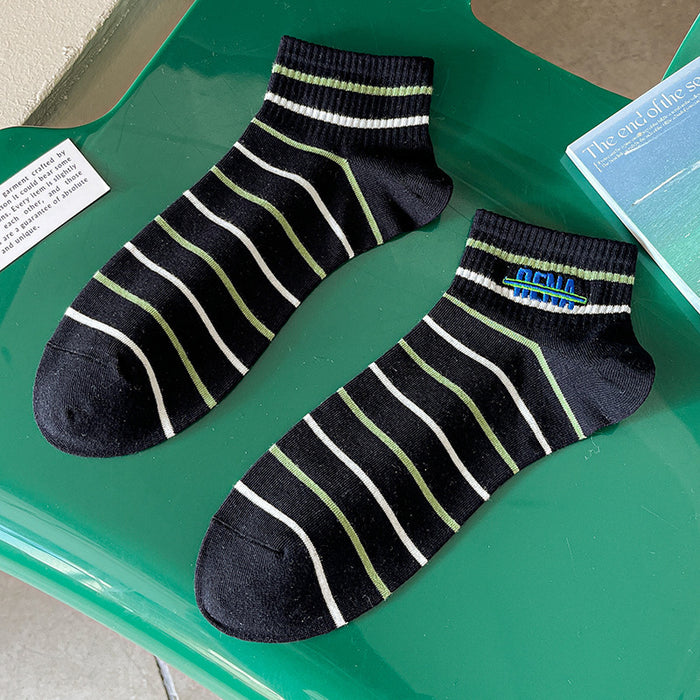 Wholesale Socks, thin boat socks, striped casual sports, low cut embroidery