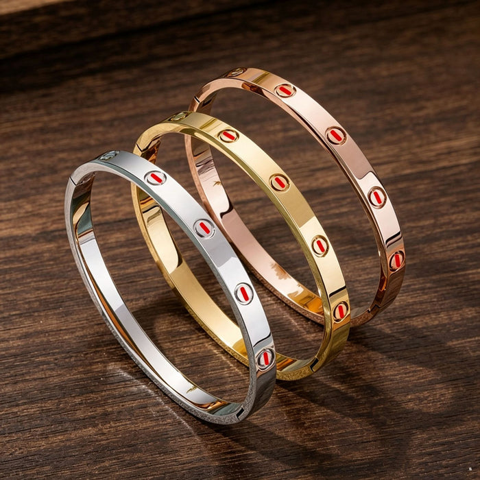 Wholesale Love Design Rhinestone Bracelet 18K Gold Plated Titanium Steel Geometric Buckle Women S Fashion Jewelry Boutique Resale Gift
