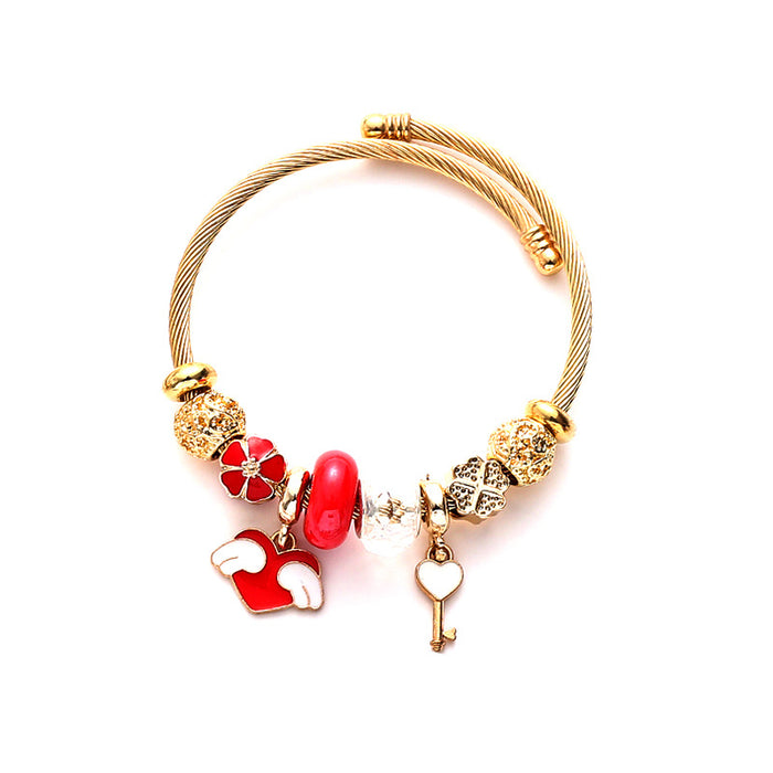 Wholesale Stainless Steel Adjustable Beaded Bracelet with Angel Wing Pendant for Party Jewelry