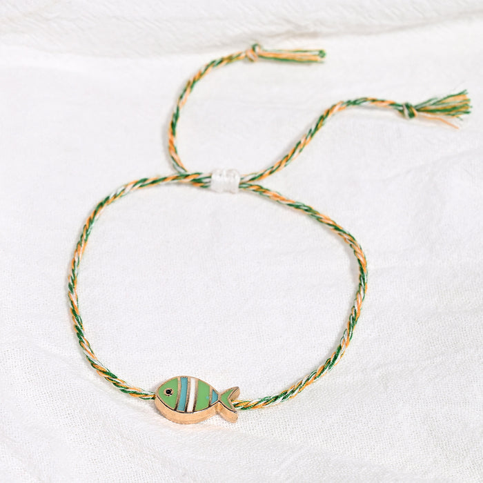 Wholesale Trendy Purple Adjustable Woven Cord Bracelet With Alloy Enamel Fish Pendant Ins Style Women S Jewelry Accessory Party Gift