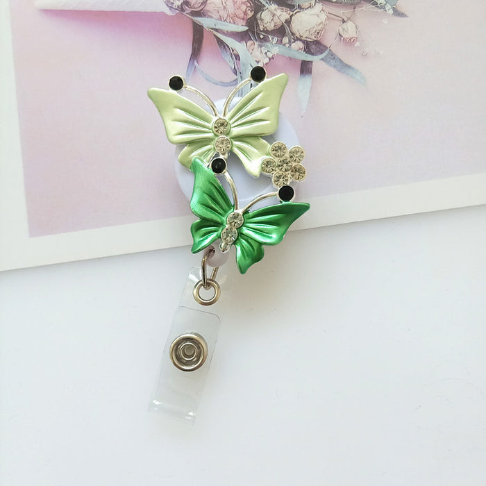 Wholesale Metal Diamond Butterfly Cartoon Retractable Buckle Keychain JDC-KC-ChangQi001