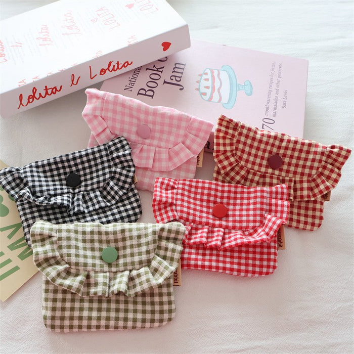 Wholesale Gingham Plaid Flap Pouch Card Holder Wallet For Women Portable Purse For Everyday Use Home Storage
