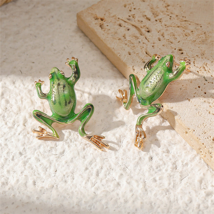 Wholesale Creative Green Frog Earrings Alloy Electroplated Funny Animal Jewelry Accessory MOQ≥2