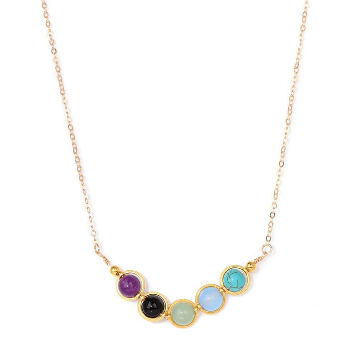 Wholesale Multicolor stone bead necklace for women featuring a pendant and a clavicle chain