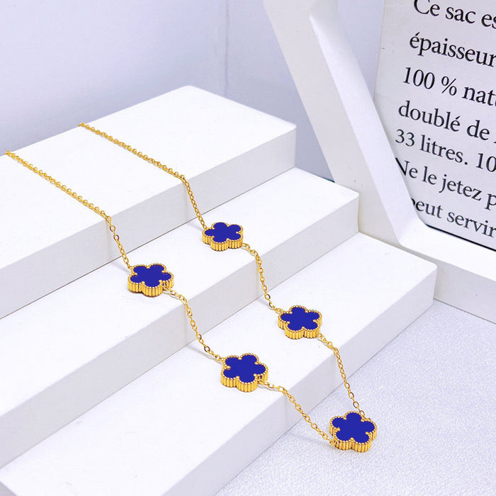 Wholesale Stainless Steel Five-Leaf Clover Bracelet Necklace Earring Set