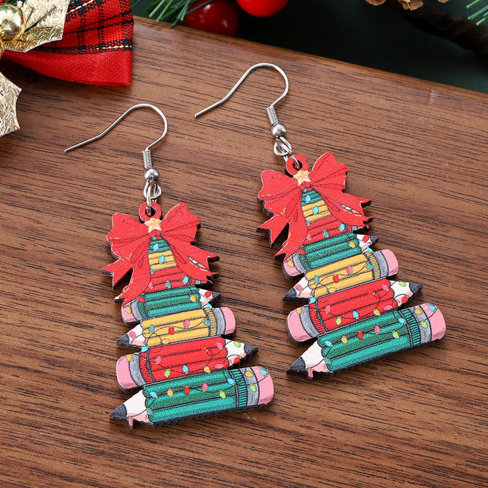 Wholesale Christmas Bow Pencil Christmas Tree Pendant Earrings