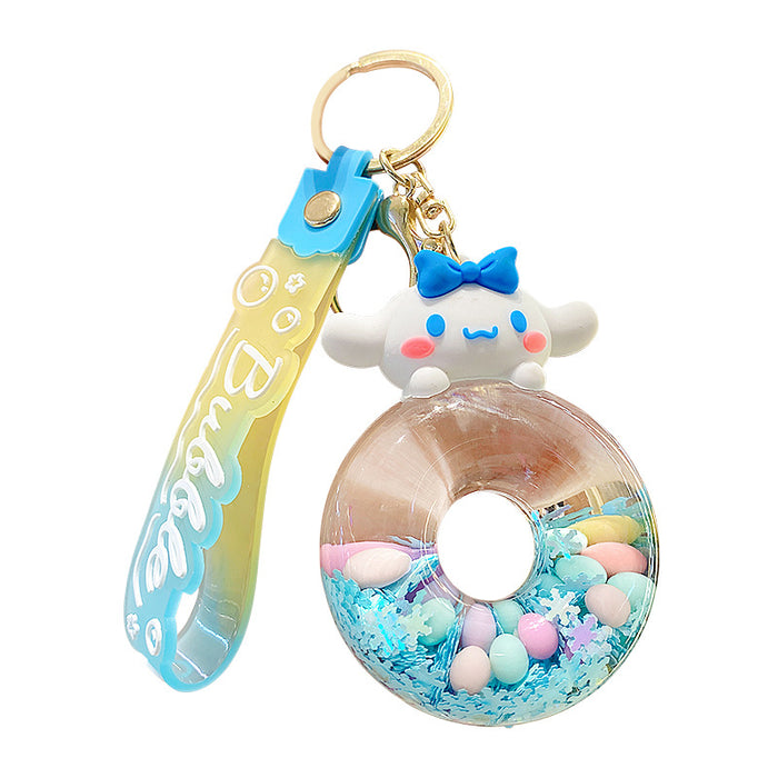 Wholesale Cute Donut Design Crystal Sand Floating Keychain Acrylic Accessory