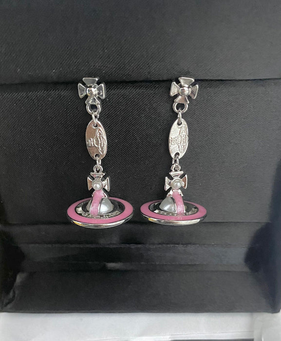 Wholesale Pearl Enamel 3D Saturn Pendant Long Necklace