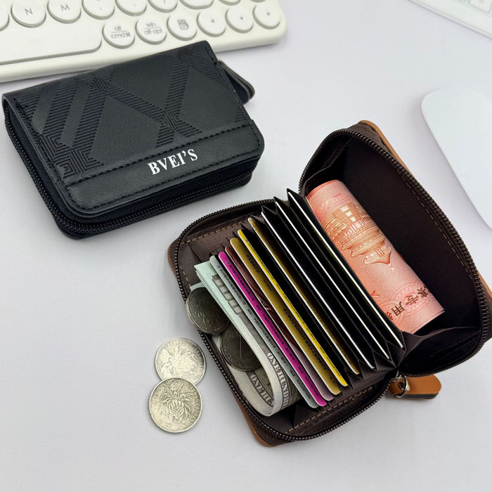 Wholesale European Retro Plaid PU Accordion Card Wallet Large Capacity Coin Purse MOQ≥2