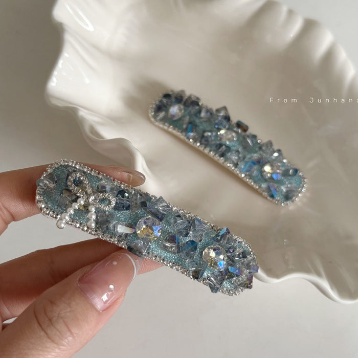 Wholesale Blue Full Diamond Hair Clip Elegant Bangs Clip Women's Side Clip Hair Accessories