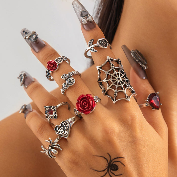 Wholesale Dark Heart 9-Piece Ring Set Punk Style Fashion Jewelry Accessory MOQ≥2