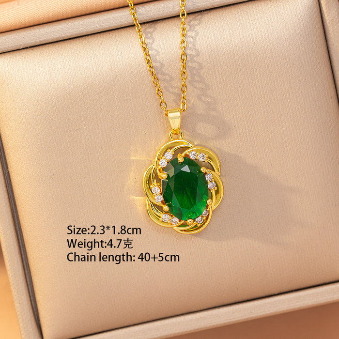 Wholesale Geometric Copper Inlaid Zircon Pendant Necklace Gold Plated Titanium Steel Layering Jewelry MOQ≥2