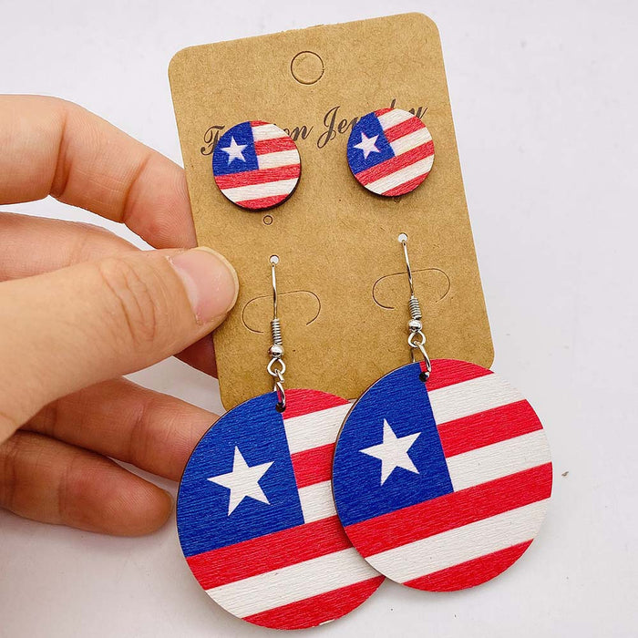 Wholesale Independence Day Five-pointed Star Printed Wooden Earrings JDC-ES-PuCi032