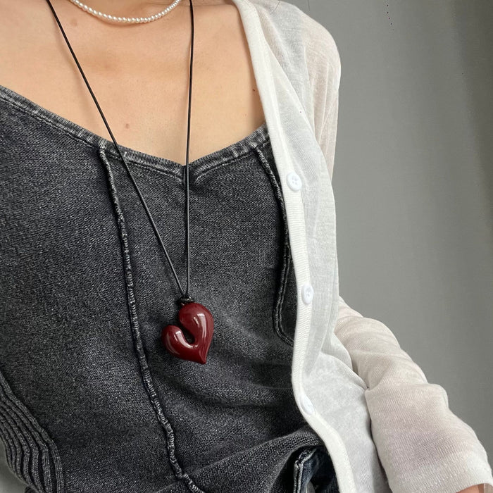 Wholesale wine red long necklace black silver U-shaped oval niche design necklace for women