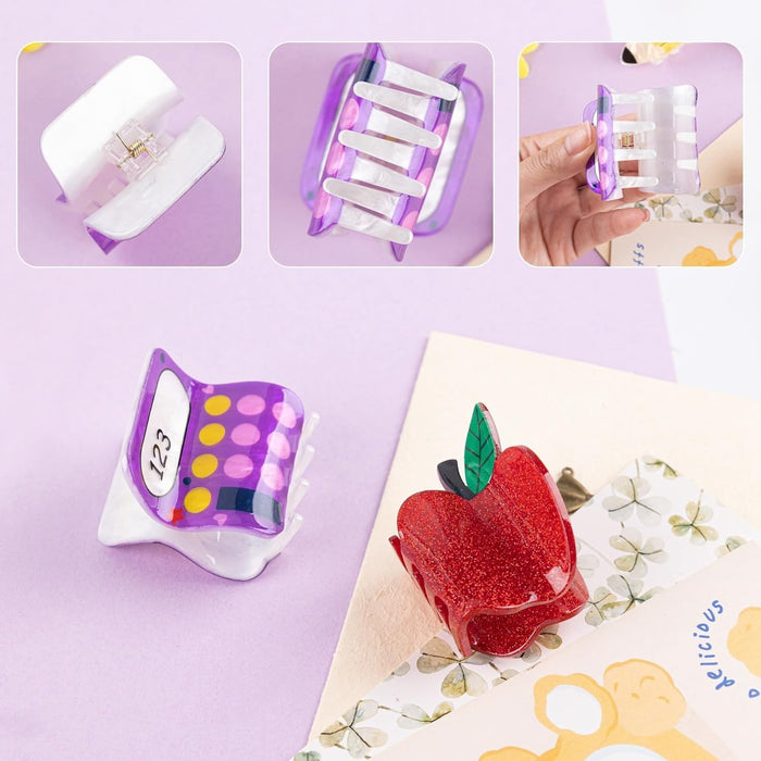 Wholesale Cute School Bus Clip Acrylic Pencil Shark Clip Computer Hairpin Apple Headwear Creative School Season Hair Accessories