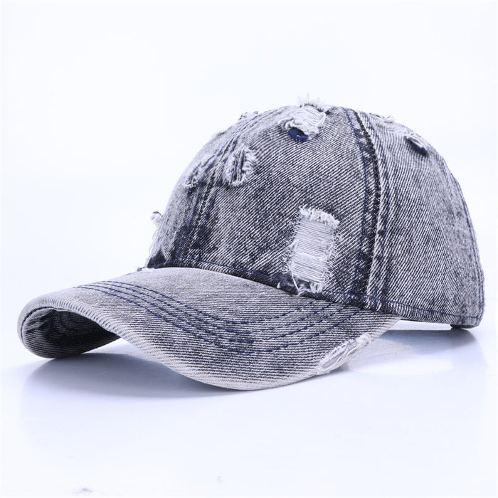 Wholesale Hat washed and worn, white solid color light plate denim baseball cap, outdoor sports men's sun hat, duckbill cap