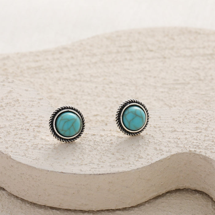 Wholesale Ethnic Style Retro Turquoise Carved Feather Ring Fashionable and Personalized 8-Piece Combination Ring Set