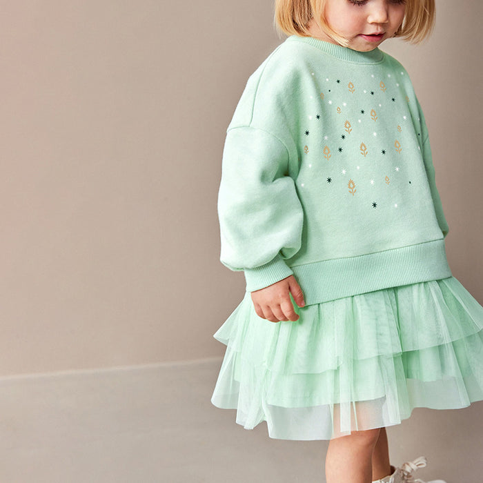 Wholesale Long Sleeve Mesh Plus Velvet Children's Dress JDC-CTS-BST018