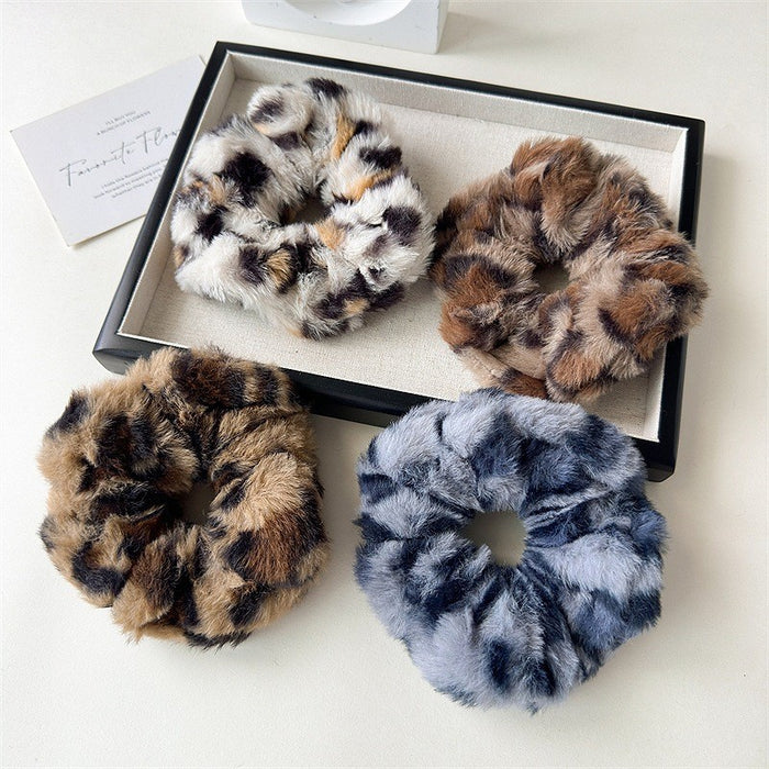 Wholesale Leopard Color Plush High Elastic Hair Scrunchies