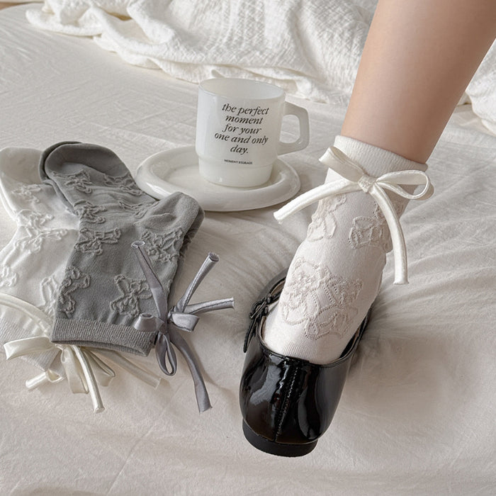 Wholesale Bow boneless socks, mid tube pile socks