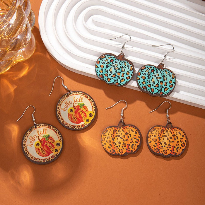 Wholesale Acrylic Leopard Print Pumpkin Earrings Autumn Harvest Thanksgiving  Jewelry Accessory