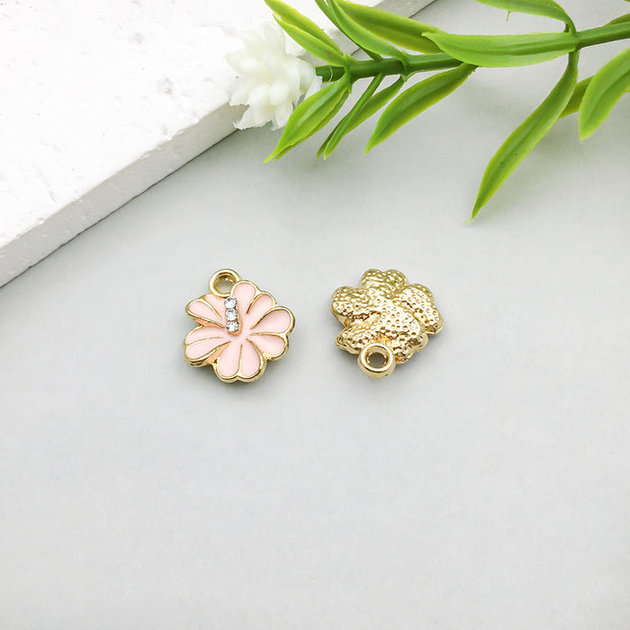 Wholesale Pink oil-sprinkled alloy simulated cherry blossom and  DIY pendant