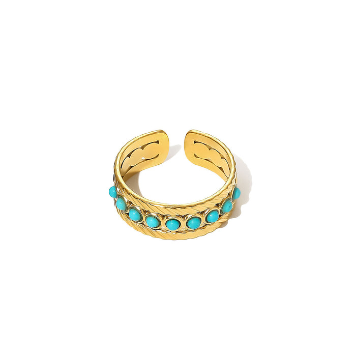 Wholesale Stainless Steel Gold Turquoise Adjustable Rings