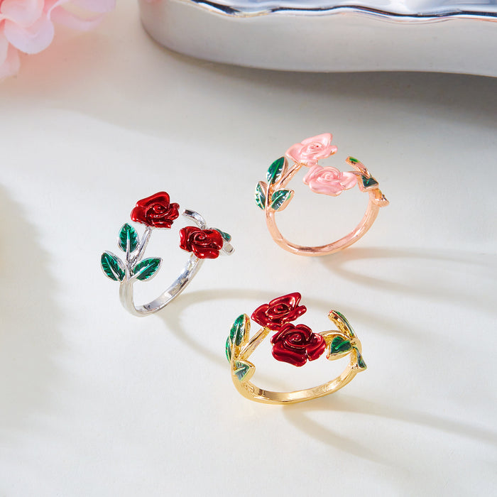 Wholesale Alloy  Rose Flower Opening Bracelet Ring suit Fashion Temperament