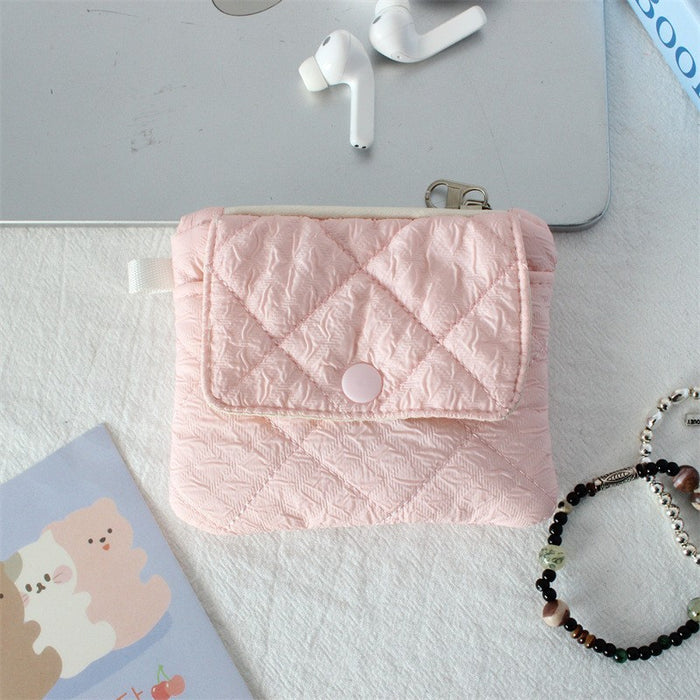 Wholesale Quilted Diamond Pleated Polyester Coin Purse Sweet Pink Multi Functional Card Holder Home Storage