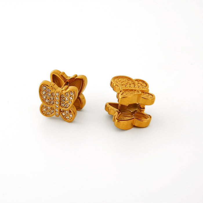 Wholesale Fashionable and personalized three-dimensional stainless steel butterfly earrings with diamond temperament, bow tie earrings, color preservation