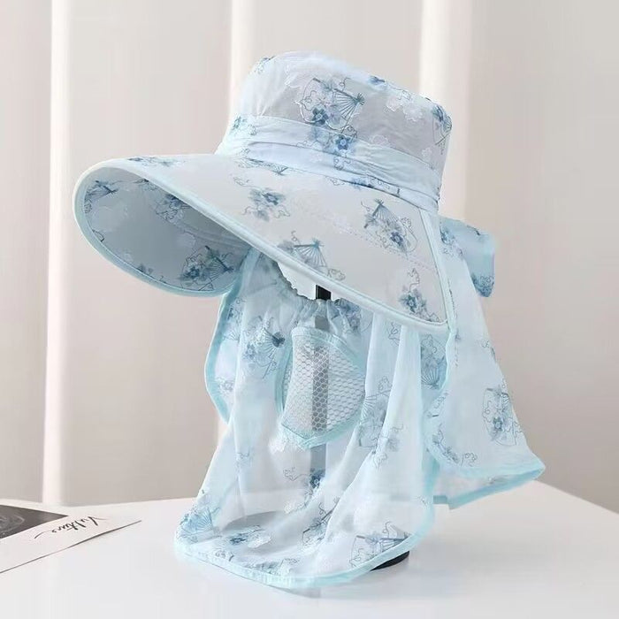 Wholesale Ice silk cool sun protection hat for women, summer full face sun hat, UV resistant tea picking hat, large brim