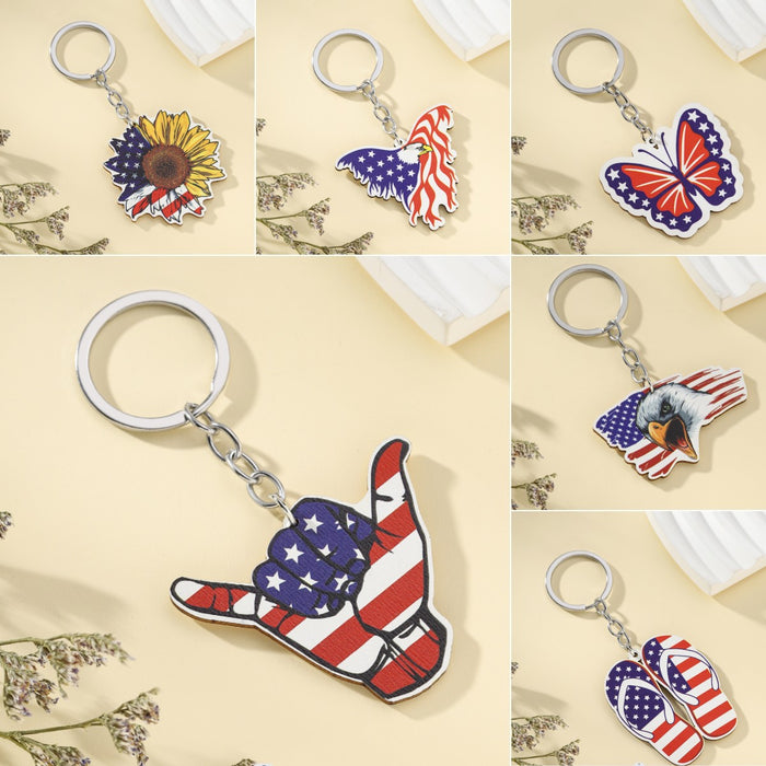 Wholesale American Flag Wooden Eagle Butterfly Keychain JDC-KC-WoD002