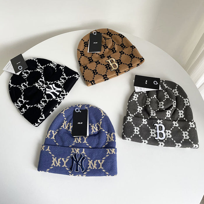 Wholesale autumn and winter all-over printed jacquard knitted hat for cold protection and warmth ear protection pullover hat JDC-HT-MaiM002