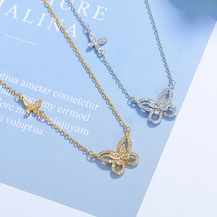 Wholesale Zircon Butterfly Necklace with Light Luxury Design and Clavicle Chain Jewelry