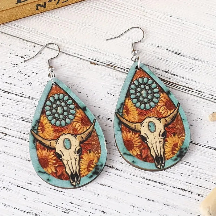 Wholesale  Water Drop Shape Colorful Pattern Pendant Wooden Earrings JDC-ES-WenT031