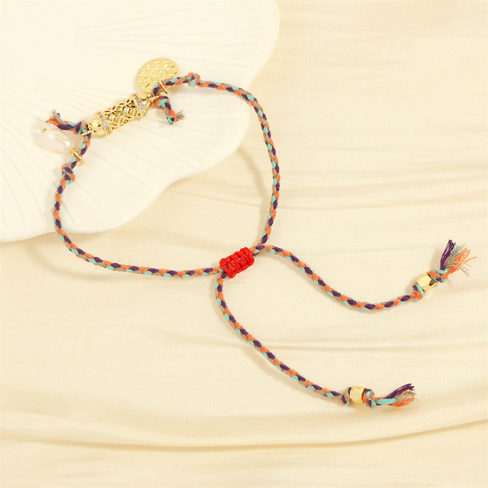 Wholesale Mixed Color Cotton Thread Braided Freshwater Pearl Pendant Bracelet JDC-BT-TianYi006