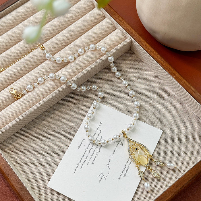 Wholesale New bead pearl tassel light luxury niche design elegant temperament collarbone chain