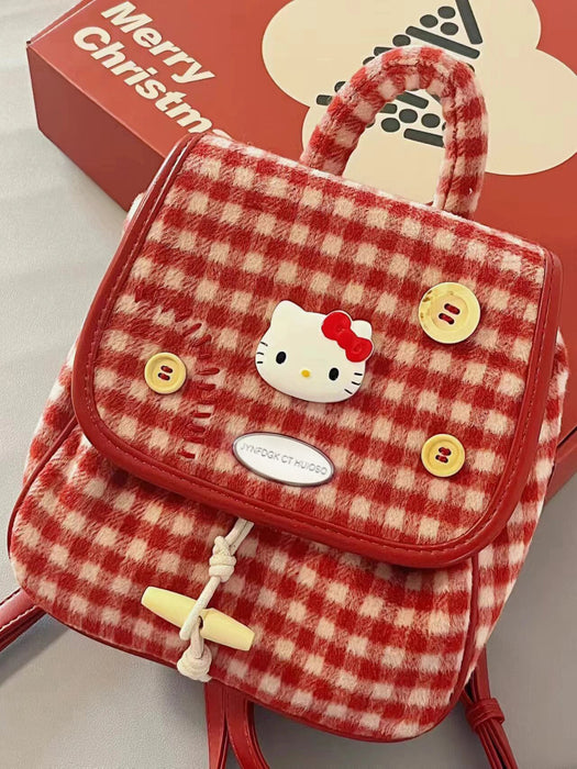 Wholesale Retro red checkered small backpack, mini travel lightweight portable backpack, backpack